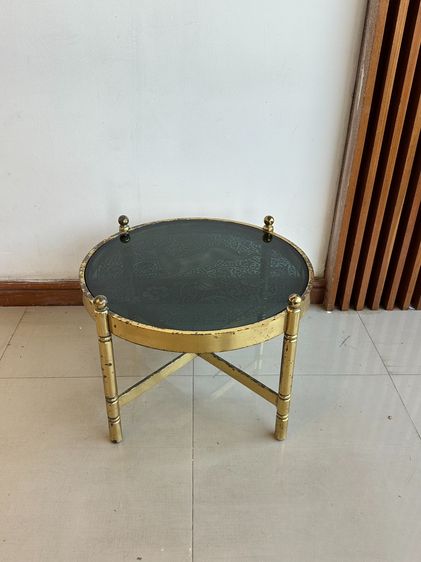 โต๊ะกลาง ท็อปกระจกลายกวาง ขาสแตนเลสสีทอง  รูปที่ 2