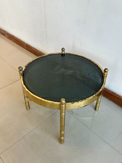 โต๊ะกลาง ท็อปกระจกลายกวาง ขาสแตนเลสสีทอง  รูปที่ 4