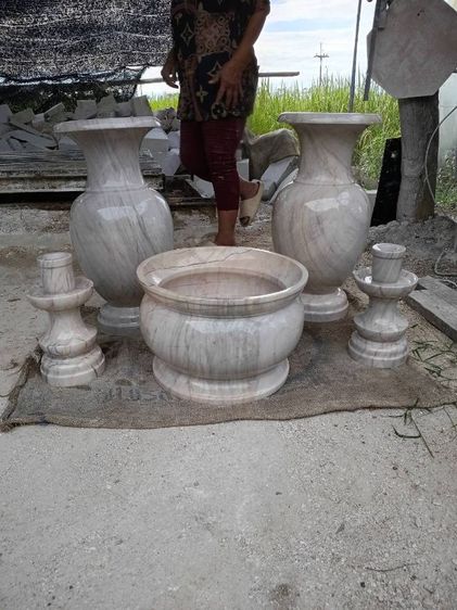 ชุดกระถางธูปแจกันเชิงเทียนหินอ่อนแท้ขนาดกระถางธูป 9 นิ้ว รูปที่ 2