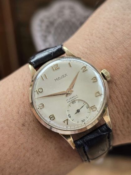 นาฬิกา MAJEX 9k Solid Gold หูกะทะ เข็มดาบ 2เข็มครึ่ง ตัวเรือนทองคำแท้9k รูปที่ 3