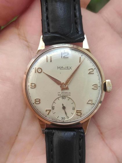 นาฬิกา MAJEX 9k Solid Gold หูกะทะ เข็มดาบ 2เข็มครึ่ง ตัวเรือนทองคำแท้9k รูปที่ 2