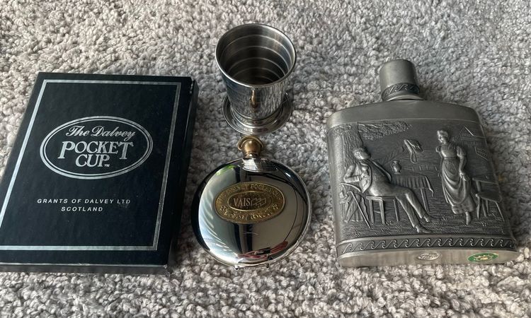 ขาย ขวดเหล้าดีบุก พกพา Antique Pewter Flask frieling zinn 95 Germany มือสอง