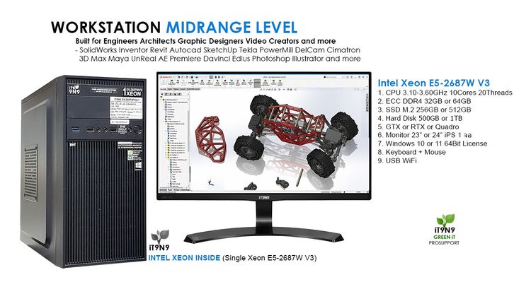 ขายประกอบด้วยมืออาชีพ Workstation Xeon 2687W V3 พร้อมใช้งาน สถาปัตยกรรม วิศวกรรม SketchUp SolidWorks Autocad อื่นๆ