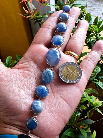 งานเก่า สร้อยข้อมือนิหร่าพลอยแท้ 💙เม็ดโต เงินแท้ 925 หนักรวม 37 กรัม ยาว 7 นิ้ว มือสองตามสภาพ 