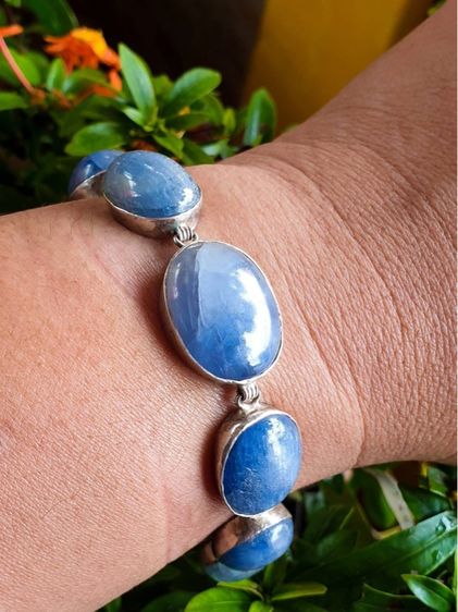 งานเก่า สร้อยข้อมือนิหร่าพลอยแท้ 💙เม็ดโต เงินแท้ 925 หนักรวม 37 กรัม ยาว 7 นิ้ว มือสองตามสภาพ  รูปที่ 3