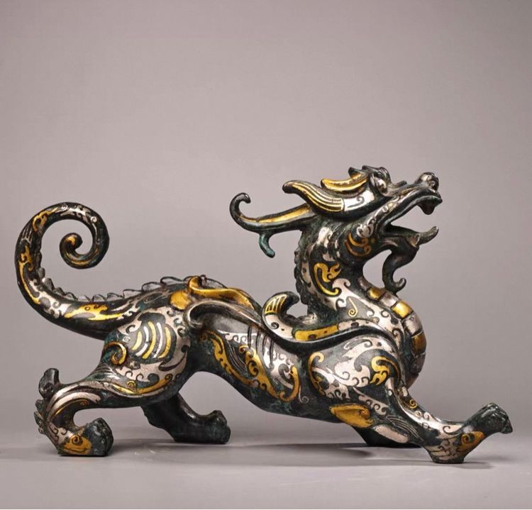 🐲รูปปั้นปี่เชี่ยะสัมฤทธิ์ฝังทองและเงิน  รูปที่ 5