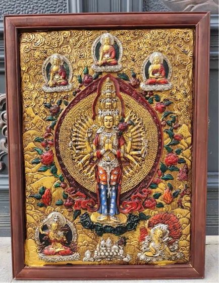 🕉️ธงกาทิเบตเก่าพร้อมกรอบไม้ รูปที่ 5