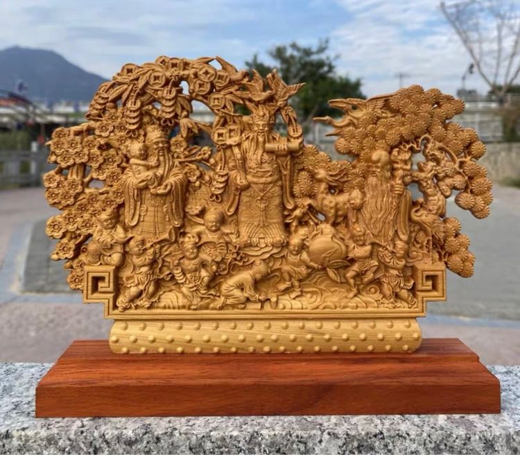 ✨ฮกลกซิ่ว ไม้หวงหยางมู้แกะสลัก ขนาด 28 cm. 