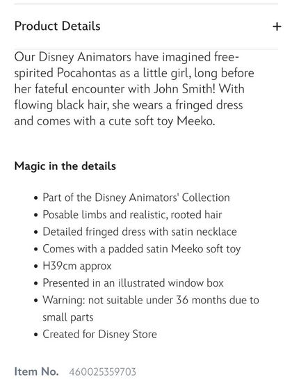 ตุ๊กตางานกล่องของใหม่ดิสนีย์ Disney Animators' Collection Pocahontas Doll 16" รูปที่ 4