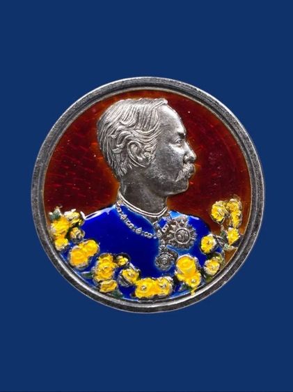 เหรียญรัชกาลที่๕ เนื้อเงินลงยาวัดแหลมแค สร้างน้อยหายากมากๆครัย