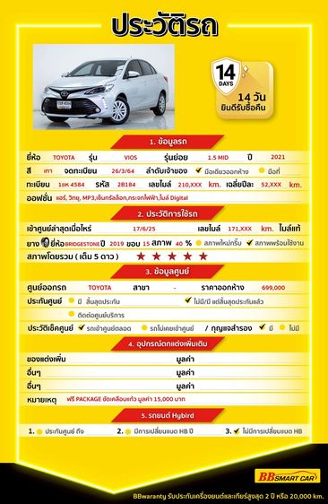 Toyota Vios 2021 1.5 Mid Sedan เบนซิน ไม่ติดแก๊ส เกียร์อัตโนมัติ เทา รูปที่ 2