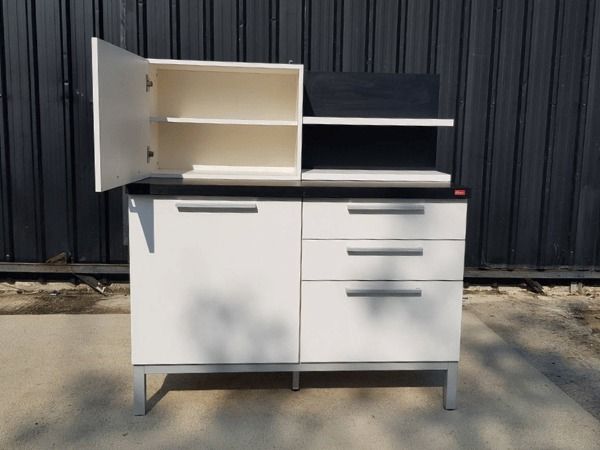 ชุดตู้ไม้ 3 ลิ้นชัก 1 บานเปิด พร้อมชั้นวางบิ้วอิน สีขาวดำ รูปที่ 5