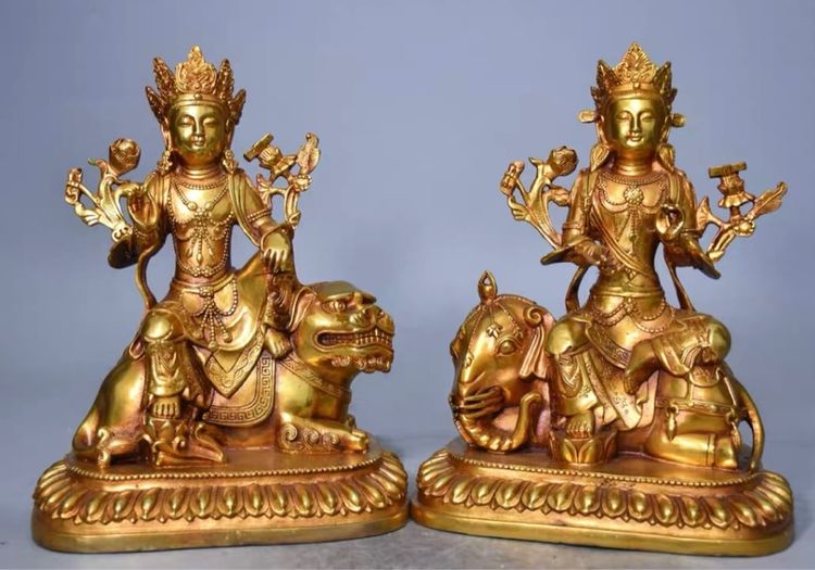 ✨รูปปั้นพระโพธิ์สัตว์มัญชศรี“สมันตภัทร กละอโวโลกิเตศวรขี่สิงโตและช้างทิเบต รูปที่ 3