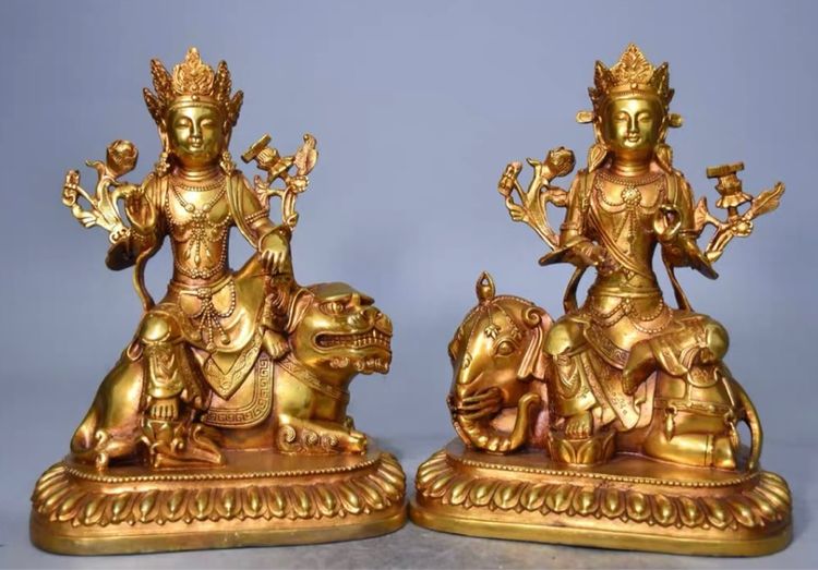 ✨รูปปั้นพระโพธิ์สัตว์มัญชศรี“สมันตภัทร กละอโวโลกิเตศวรขี่สิงโตและช้างทิเบต รูปที่ 2