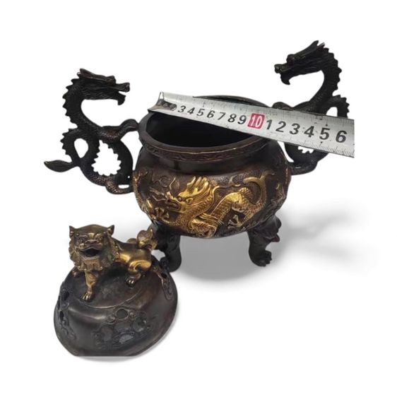 ✨รูปปั้นธูปหอมรูปมังกรสิงโตสำริดจีนโบราณ รูปที่ 2