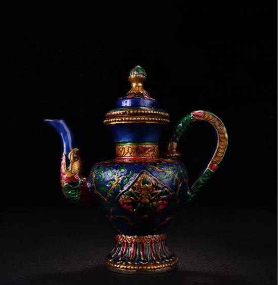 ✨กาน้ำชารูปมังกรเคลือบทองสัมฤทธิ์แบบจีน 