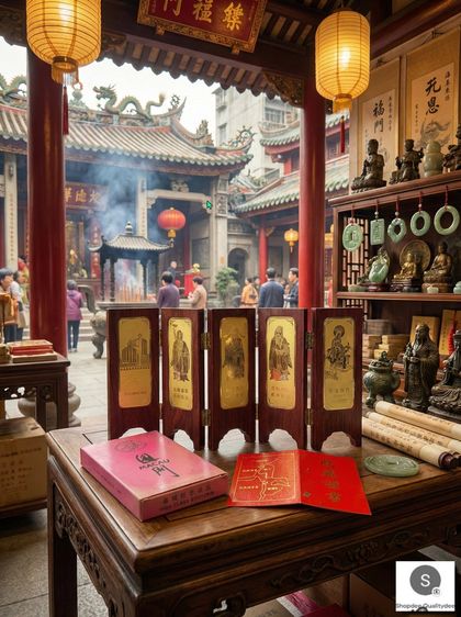 ➗➰ คิดราคาคนละครึ่ง 🎎 เครื่องรางจากมาเก๊า 2 ชุด ฉากไม้บานพับ เทพพระเจ้าฮกลกซิ่ว