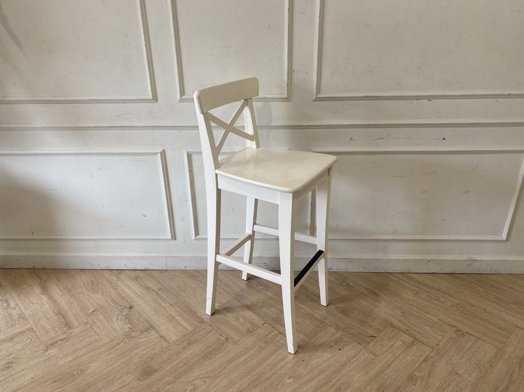เก้าอี้บาร์ เก้าอี้ไม้ สีขาว รูปที่ 2