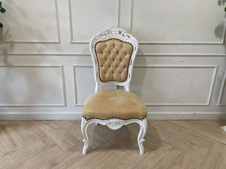 เก้าอี้นวม/เก้าอี้มีที่เท้าแขน ผ้าหุ้มเบาะ เก้าอี้ไม้หลุยส์ 1 ที่นั่ง เบาะผ้าดึงกระดุม สีเหลือง