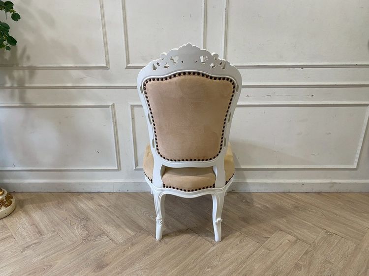 เก้าอี้ไม้หลุยส์ 1 ที่นั่ง เบาะผ้าดึงกระดุม สีเหลือง รูปที่ 3