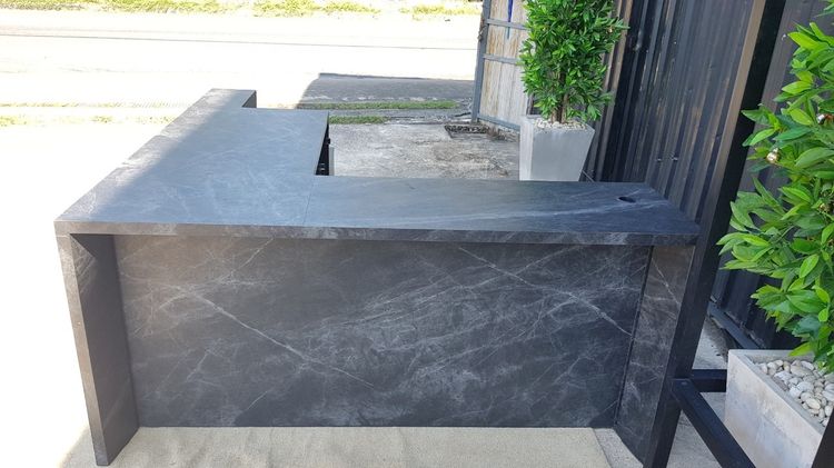 เคาน์เตอร์ไม้เข้ามุมแอล 2 ลิ้นชัก ลายหินอ่อน สีเทาเข้ม รูปที่ 2