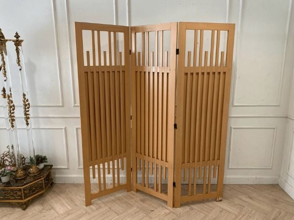 ฉากกั้นไม้ 3 บาน สีน้ำตาล สไตล์ญี่ปุ่น