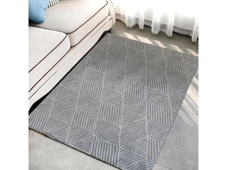 พรมปูพื้น พรมขน สำหรับห้องนั่งเล่น สีเทา ลายสามเหลี่ยม