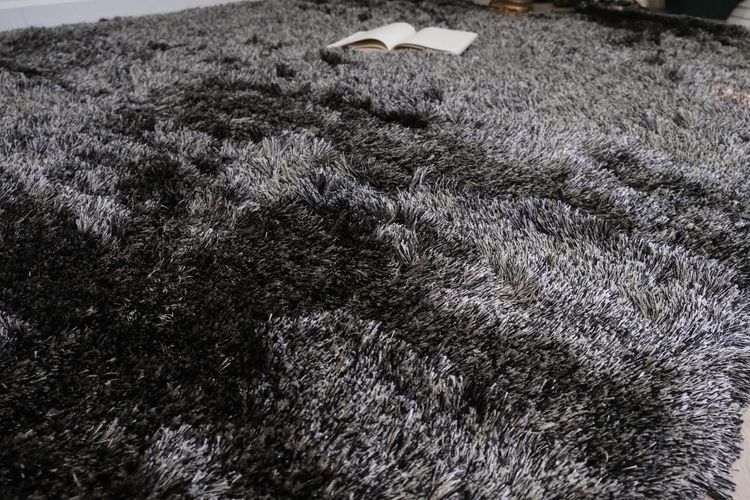 พรมปูพื้น พรมขน สำหรับห้องนั่งเล่น ขนาดเล็ก สีดำ-ขาว รูปที่ 4