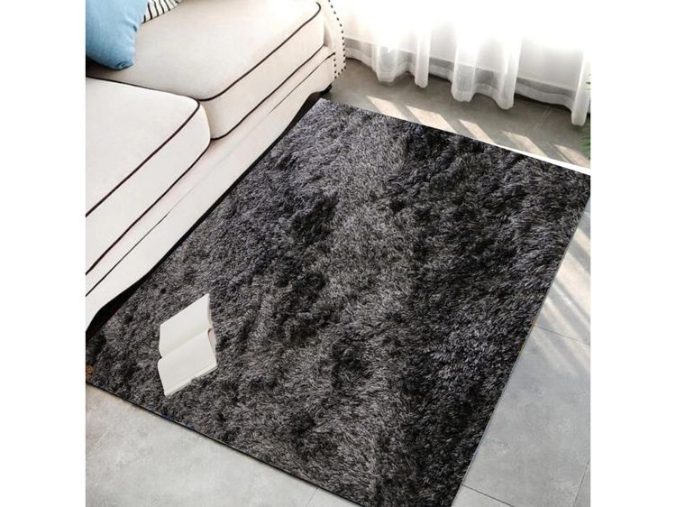 พรมปูพื้น พรมขน สำหรับห้องนั่งเล่น ขนาดเล็ก สีดำ-ขาว