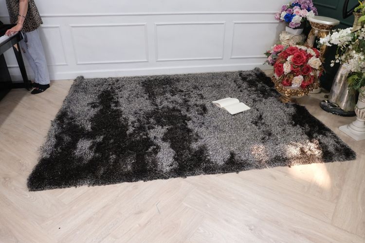 พรมปูพื้น พรมขน สำหรับห้องนั่งเล่น ขนาดเล็ก สีดำ-ขาว รูปที่ 3