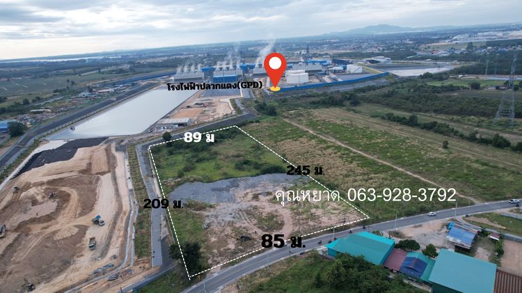 ขายที่ดิน 12 ไร่ ผังเมืองสีม่วงจุดขาว อ.51 อำเภอปลวกแดง ติดถนนกว้าง 85 ม.