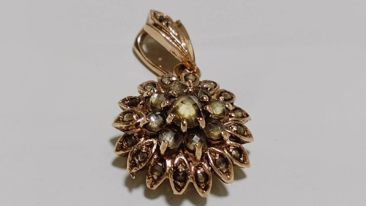 จี้ทรงดอกไม้สีโรสโกลด์ สไตน์วินเทจ งานจริงสวยคลาสสิคมาก  รูปที่ 7