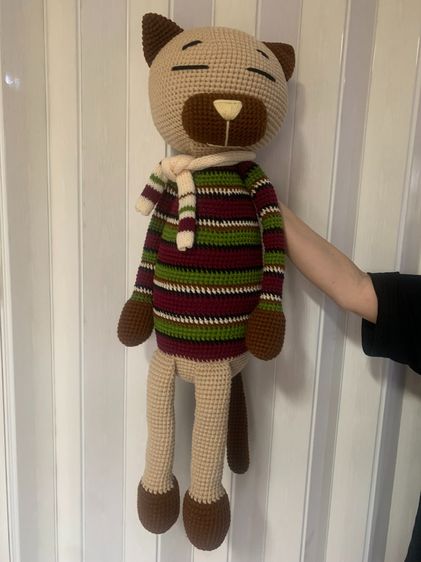 📌📌 💯 ขายตุ๊กตาแมวตัวใหญ่ถักไหมพรมทั้งตัว   ของใหม่เก่าเก็บ