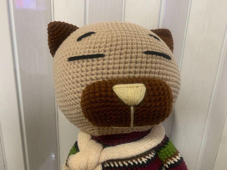 📌📌 💯 ขายตุ๊กตาแมวตัวใหญ่ถักไหมพรมทั้งตัว   ของใหม่เก่าเก็บ รูปที่ 4