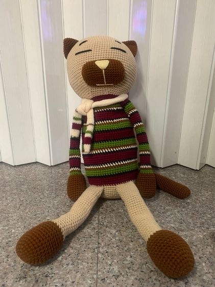 📌📌 💯 ขายตุ๊กตาแมวตัวใหญ่ถักไหมพรมทั้งตัว   ของใหม่เก่าเก็บ รูปที่ 3