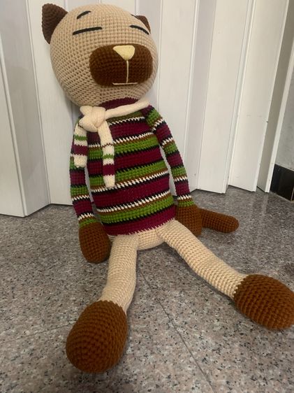 📌📌 💯 ขายตุ๊กตาแมวตัวใหญ่ถักไหมพรมทั้งตัว   ของใหม่เก่าเก็บ รูปที่ 2