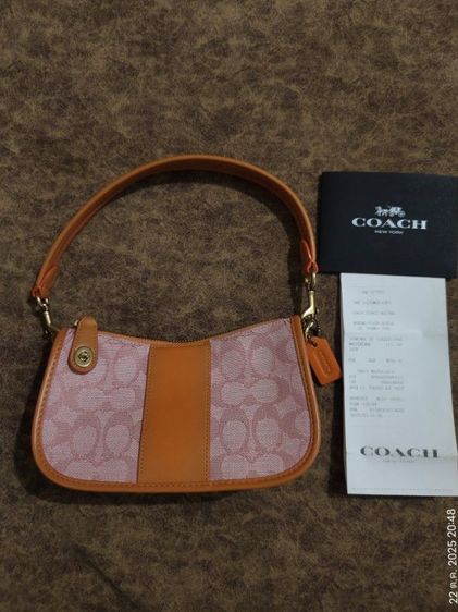 กระเป๋าCoach Swinger Fabric With Leather Portable Crossbody Shoulder Bag Mahjong Bag Women's Orange Pink Monogram  