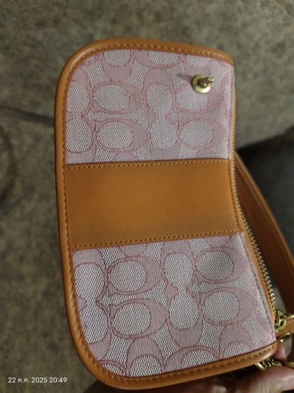 กระเป๋าCoach Swinger Fabric With Leather Portable Crossbody Shoulder Bag Mahjong Bag Women's Orange Pink Monogram   รูปที่ 5