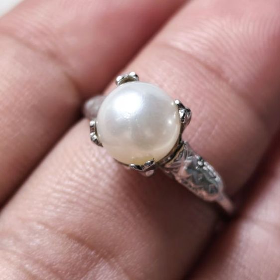 🔖แหวนตอกโค๊ต Silver มุกอะโกย่าแท้ เม็ดกลมวาวสวย งานจากญี่ปุ่น รูปที่ 2