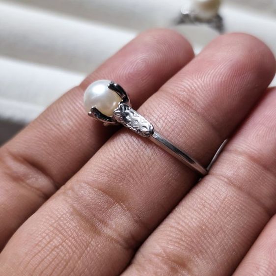 🔖แหวนตอกโค๊ต Silver มุกอะโกย่าแท้ เม็ดกลมวาวสวย งานจากญี่ปุ่น รูปที่ 4