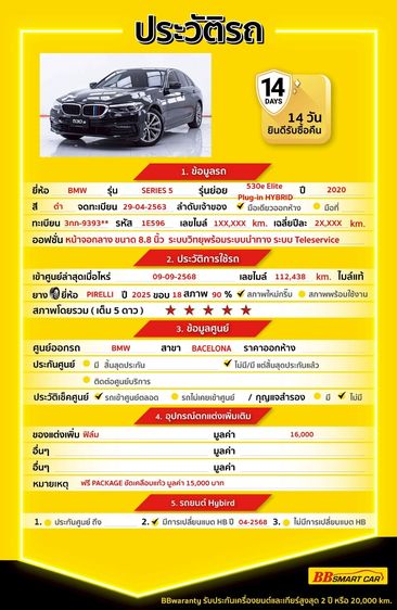BMW Series 5 2020 530e Sedan ปลั๊กอินไฮบริด (PHEV) ไม่ติดแก๊ส เกียร์อัตโนมัติ ดำ รูปที่ 2