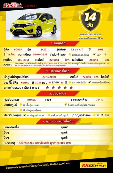 Honda Jazz 2015 1.5 SV i-VTEC Sedan เบนซิน ไม่ติดแก๊ส เกียร์อัตโนมัติ เหลือง รูปที่ 2