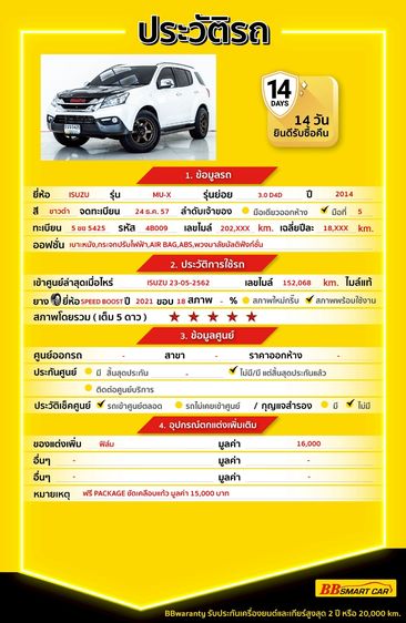 Isuzu MU-X 2014 3.0 Utility-car ดีเซล ไม่ติดแก๊ส เกียร์อัตโนมัติ ขาว รูปที่ 2