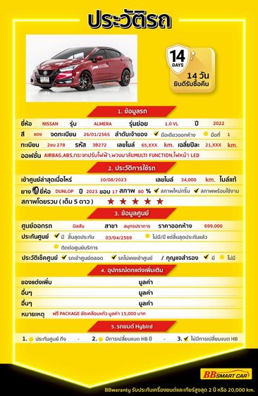 Nissan Almera 2022 1.0 VL Sedan เบนซิน ไม่ติดแก๊ส เกียร์อัตโนมัติ แดง รูปที่ 2