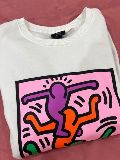 แท้ส่งต่อ HM x Keith Haring Art Graphic White Sweatshirt size L  รูปที่ 4