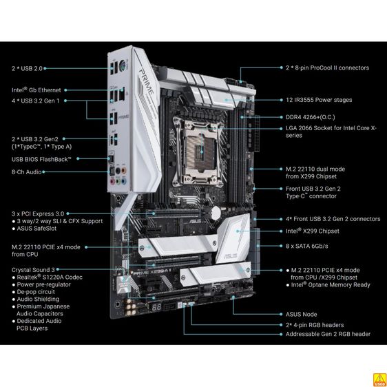 Mainboard ASUS Prime X299-A ll มือสองระดับ High-End สำหรับ Engineer Scientist Ai Training คอเกมส์ อื่นๆ รูปที่ 2