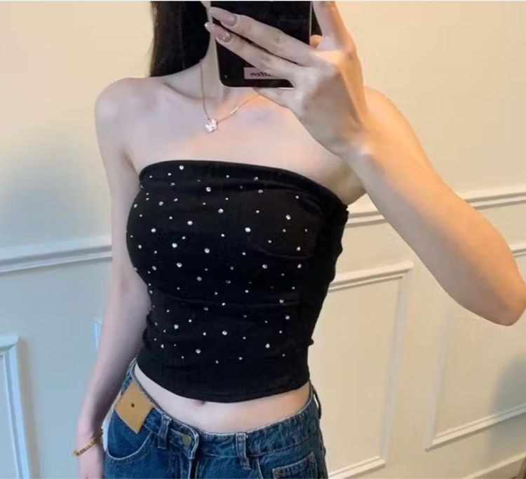 ไม่มีแขน ดำ S อื่นๆ อื่นๆ เสื้อเกาะอกรีดเพชร