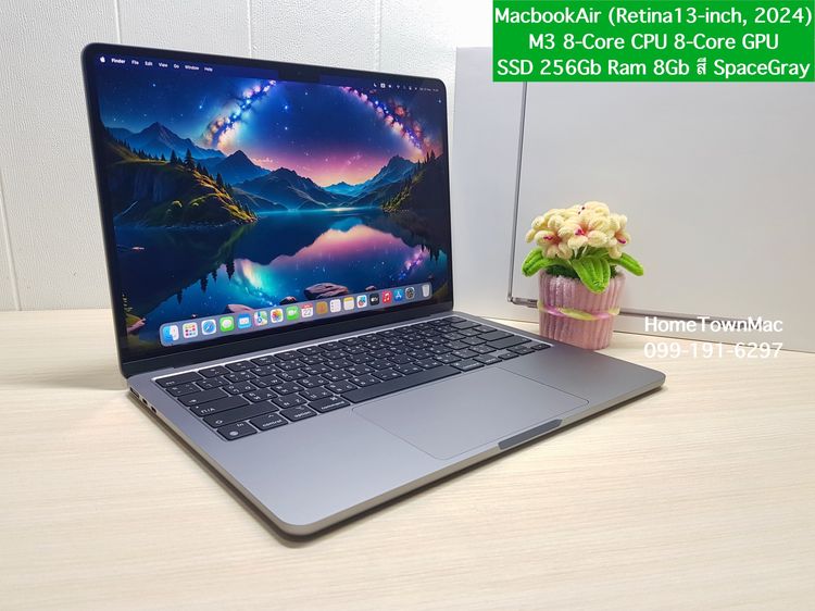 Macbook Air แมค โอเอส 8 กิกะไบต์ อื่นๆ ใช่ MacbookAir (Retina13-inch, 2024) M3 8-Core CPU 8-Core GPU SSD 256Gb Ram 8Gb สี SpaceGray สวย ครบกล่อง มี AppleCaer+ ยาวข้ามปี