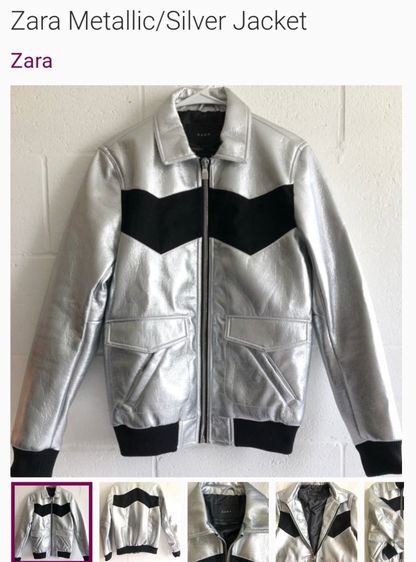 แจ็คเก็ตหนังเทียมสีเงินทรงไบเกอร์สำหรับผู้ชายจาก ZARA มือสอง รูปที่ 13