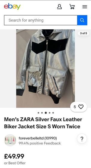 แจ็คเก็ตหนังเทียมสีเงินทรงไบเกอร์สำหรับผู้ชายจาก ZARA มือสอง รูปที่ 11